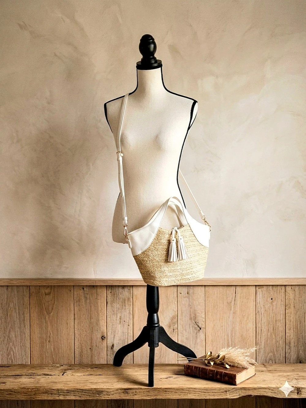 Sole Society Woven Crossbody Bag in Beige & White